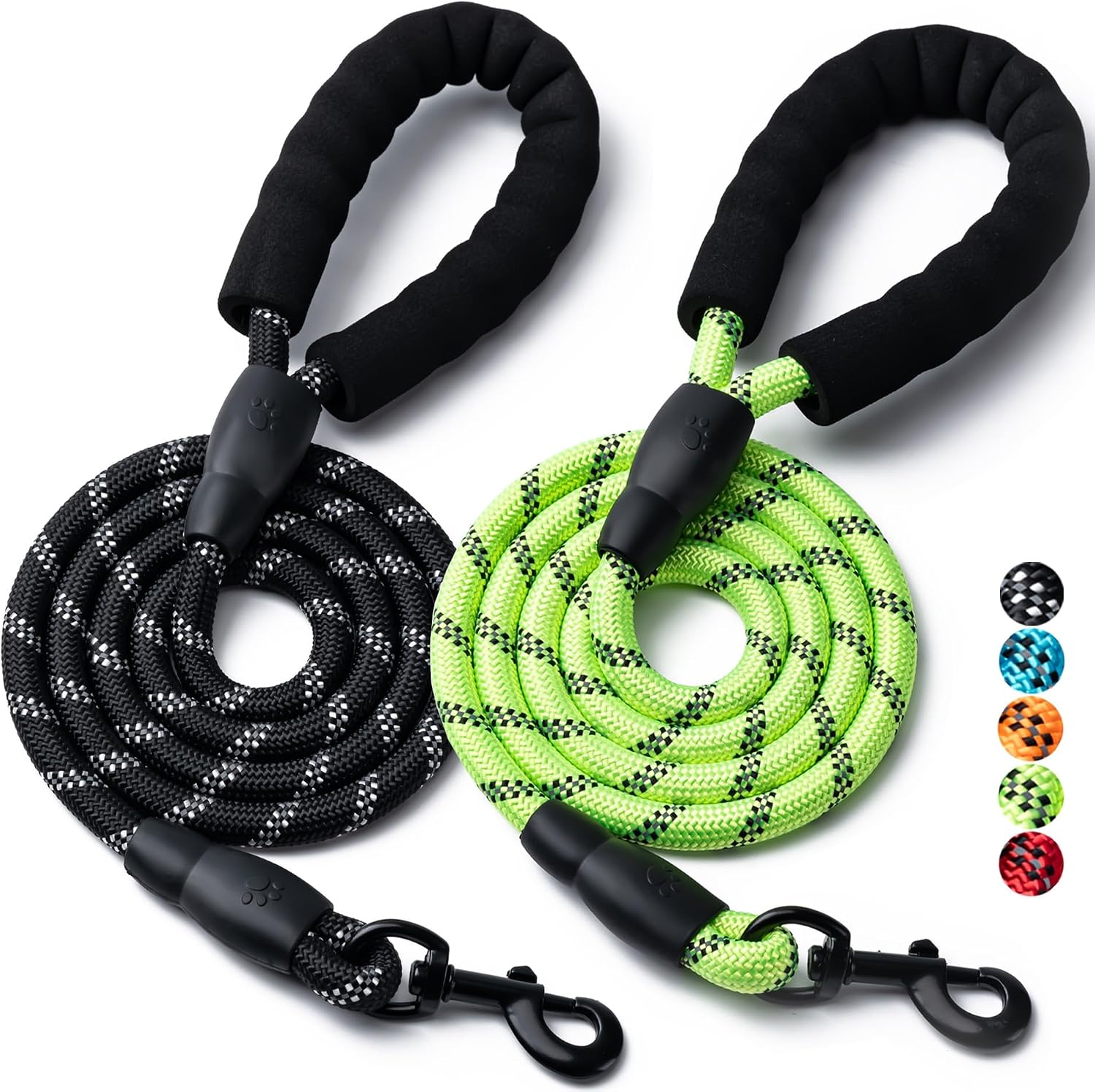 2 Pack Dog Leash, 456 FT Heavy Duty Nylon Rope Pet Leashes with Comfortable Padded Handle, Reflective Dog Leashes for Small Medium and Large Dogs 5FT-12,BlackGreen