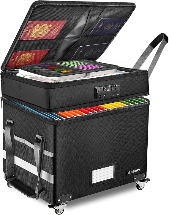 File Box with Lock, Fireproof Document Box with Wheels