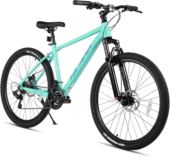 HILAND 26 Inch 27.5 Inch Mens Womens Mountain Bike, 21 Speed Mountain Bicycle with Dual Disc Brake, Front Suspension Fork, High Carbon Steel Frame Urban Commuter Bike for Adults