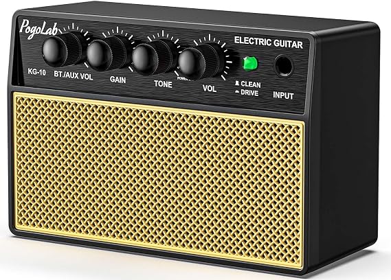 POGOLAB Mini Guitar Amp 10W, Rechargeable Guitar Amp for Electric Guitar, Bluetooth Guitar Amp with Clean Overdrive Tone for Practice