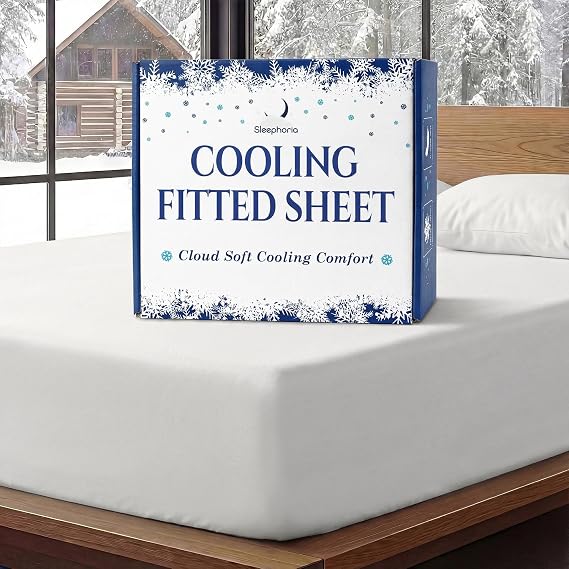 Cooling Fitted Sheet Queen Size - 1 PC BreezeWeave Cooling Sheets for Hot Sleepers & Cool Rest w/ 16 in Deep Pocket - Corner Straps, Cloud Soft, Ultra Durable - 57 x 77 in (White)