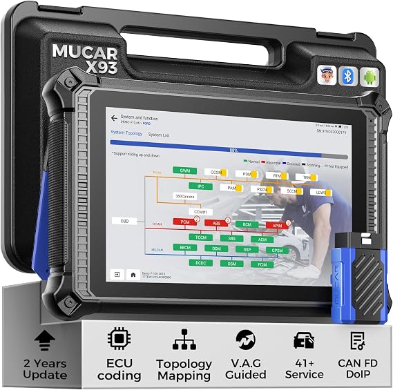 MUCAR X93 OBD2 Scanner,10.1" OE-Level Wireless Bidirectional Scan Tool with ECU Coding & Topology Map,4000+ Active Tests,41+ Reset,All System Diagnostics,FCA/CAN FD/DoIP,V.A.G Guided,2 Yrs Free Update