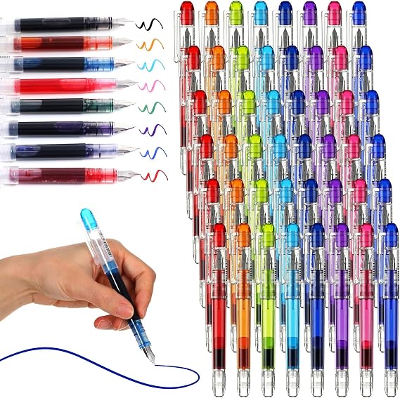 48 Pcs Disposable Fountain Pens Set, Colored Ink Fountain Pens for Writing, Extra Fine Nib Classic Design Calligraphy Large Capacity for Journaling, Drafting, Sketching, Doodling & Gifts