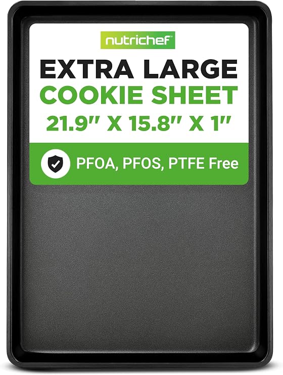 NutriChef Nonstick XL Cookie Sheet Baking Pan - Extra Large 22 Inch x 16 Inch with Raised Edges, Thick Carbon Steel Oven Baking Sheet for Jelly Rolls,