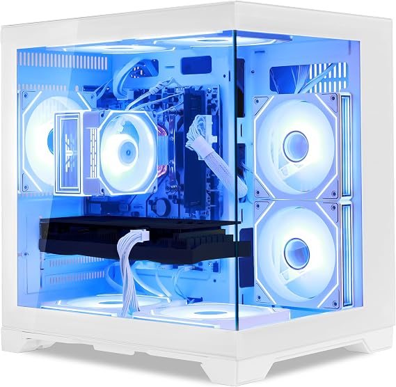 King Gaming PC Desktop Computer - Ryzen 5 5500 6-Core 3.6 GHz- GeForce RTX 5050 8GB- 32GB DDR4 3200MHz RAM- 1TB PCIe+1TB SATA SSD- 7 RGB Fans- WiFi & Bluetooth- Windows 11-White