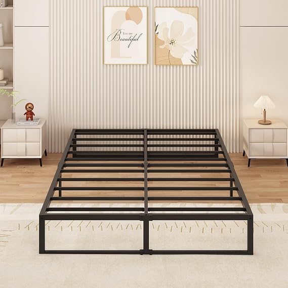 Yicensen Double Bed Frame 135x190 cm Metal Platform Bed Double, Noise Free | Steel Slat Support, Easy Assembly, No Box Spring Needed, 36cm High, Black