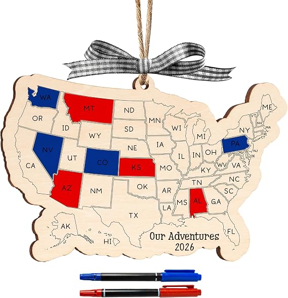 2026 Personalized US Travel Map Ornament, Ideal for Tracking Travel Memory