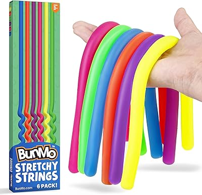BUNMO Kids Easter Basket Stuffers - Sensory Stretchy Strings for Toddlers 3 Stimulating Fidget Toys for Toddlers - Easter Basket Stuffers for Kids - Hours of Fun- Non-Mouthable 3 Smooth 6 Pack