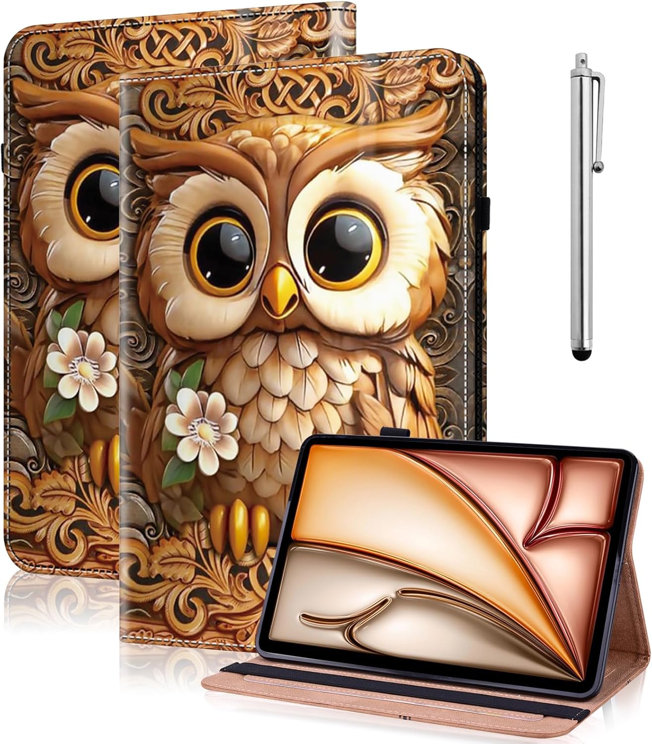Case for Lenovo Tab Plus 11.5 Inch Flip Leather Protective Case Pen Holder Stand Wallet Cover Case for TB351FU 2024 Case Brown Owls