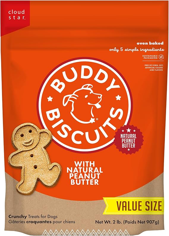 Buddy Biscuits Crunchy Dog Treats, Peanut Butter, 2lbs. Bag