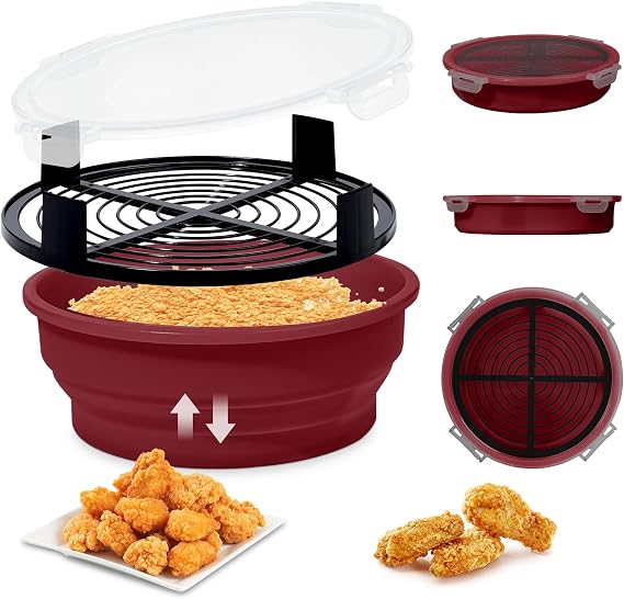 FJNATINH Collapsible Batter Bowl - Breading Bowl Shaker with Lid, Red