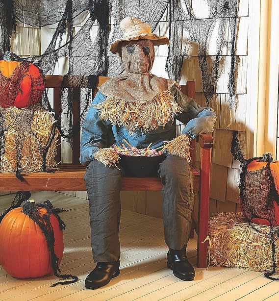 Animated Life-Sized Pop-Up Sleeping Scarecrow Candy Bowl Holder Halloween Decoration Gotcha Figure 54" H #58521
