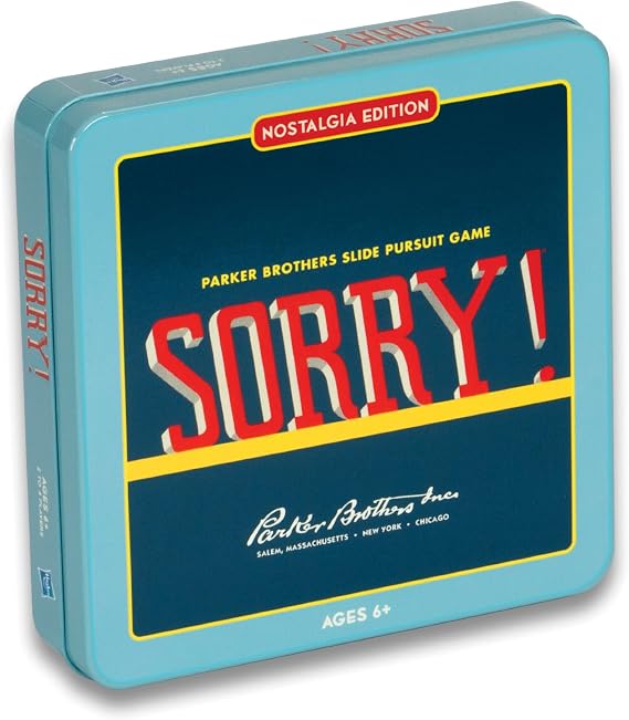 WS Game Company Sorry! Nostalgia Edition Board Game in Collectible Tin Vintage Style Slide Pursuit Board Games for Ages 6+