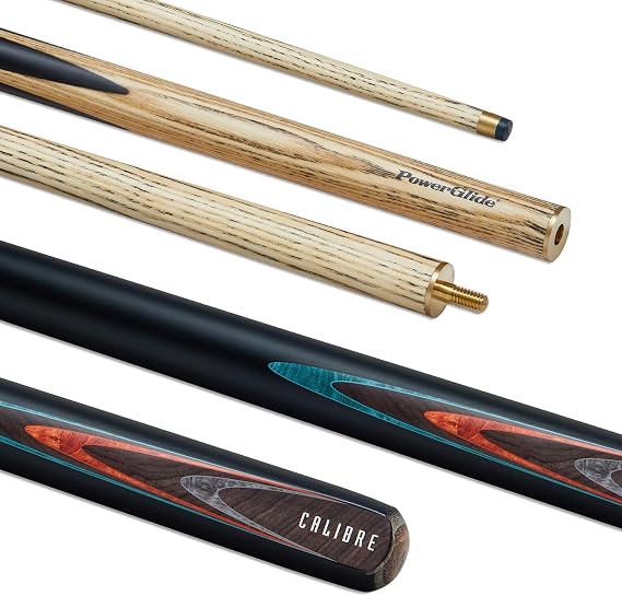 POWERGLIDE One 2-Piece Snooker Cue Stick | Ash Wood Shaft and Butt with Decal Design | Brass Joint | Full Size 57" | 10 mm Tip