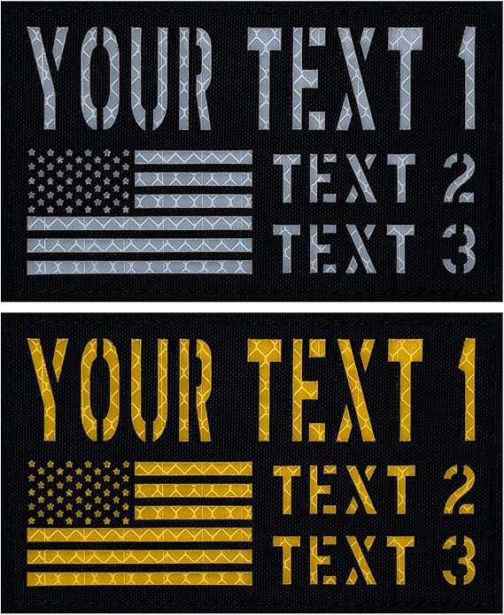 Custom Reflective ID Panel Patch with USA American Flag Design | Personalized Laser Cut Tactical Military Patch with Name, Blood Type, Callsign, Text, Hook and Loop Backing, Text in 3 Lines