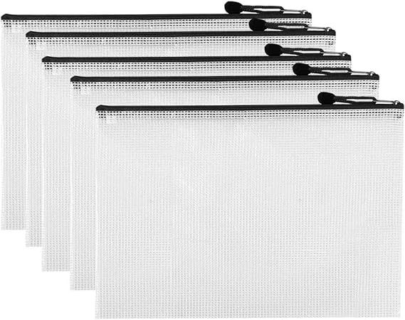 Mesh Zipper Pouches - Zipper File Bags/Waterproof Document Bags/Plastic Wallets/File Folders for School Driving Test/Office Receipts/Household Bills/Travel Storage (Black, A4(5PCS)) | Uncle Paul File Folders for School Driving Test/Office Receipts/Household Bills/Travel Storage (Black/A4(5PCS)) OS03BK05