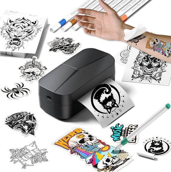 Phomemo Colorful Temporary Tattoo Printer, Bluetooth Temporary Tattoo Stencil Printer | Complete Set with 8 Markers & 50 Papers | Tattoo Machines Maker,Temporary Tattoo Maker