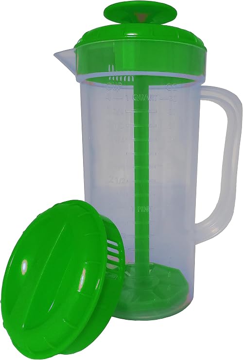 Salad Dressing Mixer, 1 Quart Capacity, Plastic Blender with Measurements, Includes Mixing Lid & Normal Lid, Emulsifies Homemade Ranch, Vinaigrettes, Italian Dressings & More (Green)