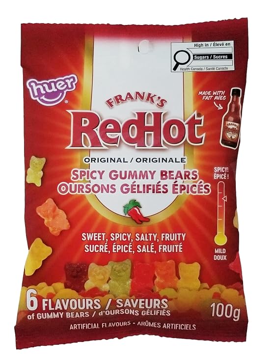 Huer Frank's Red Hot Spicy Gummy Bears, Covered With Frank's RedHot Original Seasoning - 100g/3.5 oz