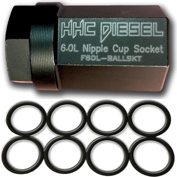 HHC Diesel ~Ford 6.0L Diesel Nipple Cup Socket Kit~ O-Rings & Tool (8: Heavy Duty Viton O-Rings & 1/2" Drive Nipple Cup Socket) F60L-BALLKIT