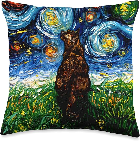 Tortoiseshell Cat Starry Night Tortie Kitty Artwork Throw Pillow