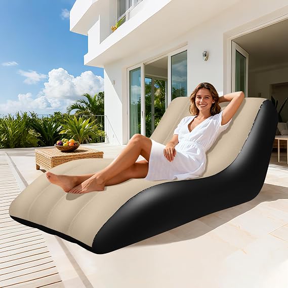 SeaSlep Inflatable Couch for Camping,Blow-Up Couch w/Flocked Surface,Brown | Portable Inflatable Couch, Twin Size Sofa Bed, Comfortable Air Sofa Outdoor, Durable Blow up Couch for Indoor/Outdoor Use