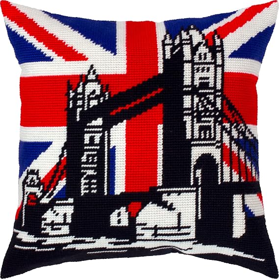 Brvsk Stamped Cross-Stitch Kit for Adults and Beginners Union Jack 16 16 with Clear, Precise Printed Design on Cotton Canvas; Includes 2 Needles, Yarn, and Easy-Read Chart