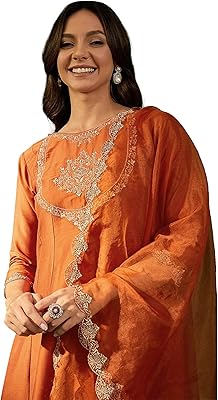 TRENDMALLS Womens Silk Blend Embroidery Sequence Work Anarkali Kurta Pant Set with Dupatta