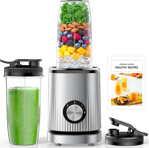 Turelar Blender for Smoothies Portable Personal Blender for Shakes and Smoothies for Kitchen with 2 * 24oz Portable Cups and Extra Lid, Smoothie Maker Machine for Juices, Baby Food, Nutritious Recipe