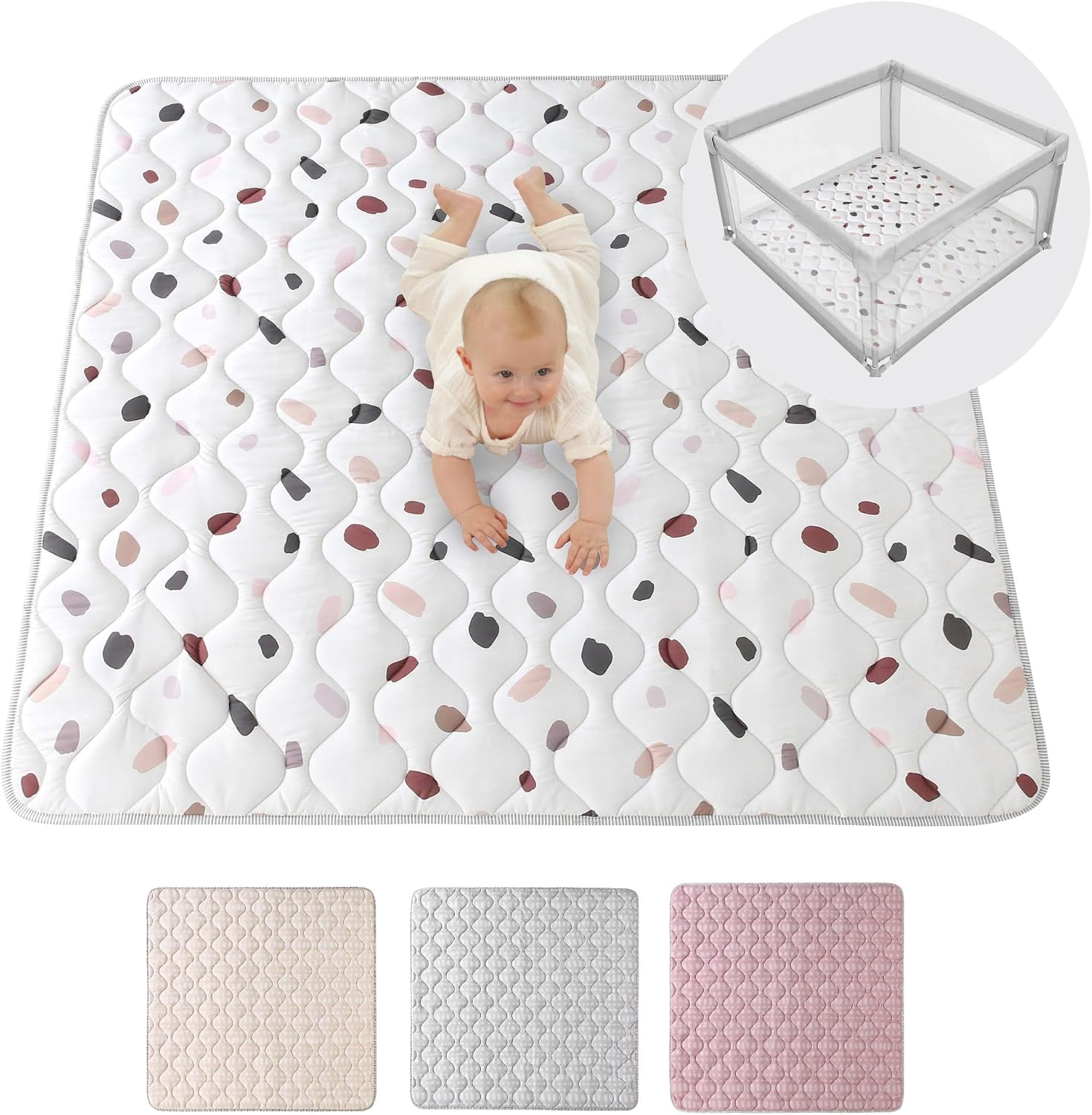 Large Padded Play Mat 127 cm – Extra Thick 1.5 cm Soft Playmat for Newborns in a Stylish Unisex Design – Baby Play Mat with Non-Slip Backing for Crawling, Soft Play & Tummy Time – Machine Washable