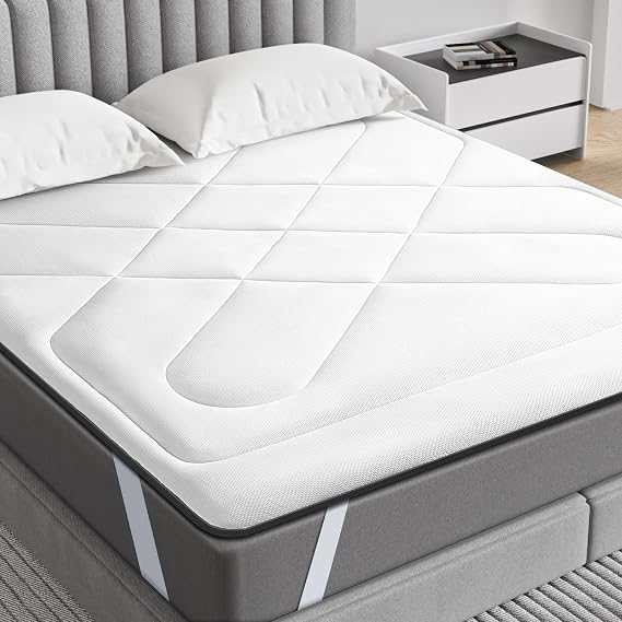 Maxzzz Full Mattress Pad, Cooling Memory Foam Topper, Pillow Top Protector for 8-23'' Mattress, White