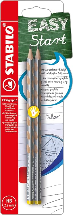 STABILO Handwriting Pencil EASYgraph S Metallic - Left Handed - Silver - 2 pcs - HB