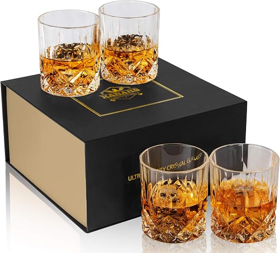 KANARS Set of 4 whisky glasses lead-free crystal glasses whiskey glass 300 ml whiskey glasses beautiful gift box high quality
