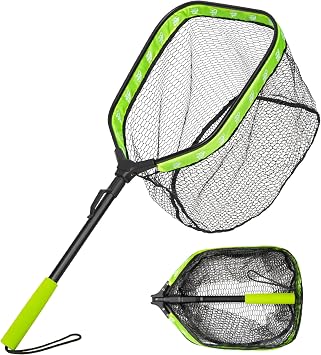 Floating Fishing Net, Collapsible Landing Net, Fish Net with Rubber Coated Polyethylene Netting for Bass, Trout, Fly Fishing, Kayak & Boat Fishing