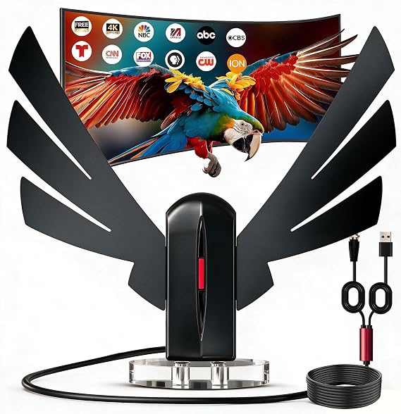 TV Antenna for Local Channels Indoor, 2026 Digital Antenna for Smart TV with Magnetic Base, 360 Long Range Reception Supports 4K/1080p HD, 16.66ft Cable for Smart & Old TVs