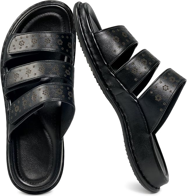 Aomigoct Womens Sandals Comfortable Slides: Dressy Summer Walking Sandals Open Toe - Adjustable Arch Support Ladies Casual Shoes