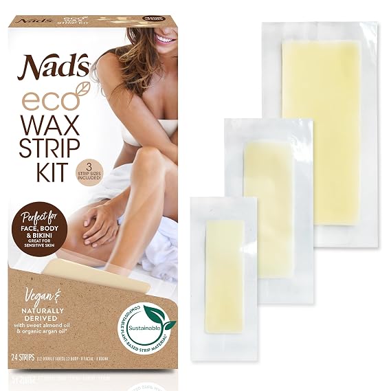 Nad's Wax Kit - All Skin Types - Women's Hair Removal with 8 Facial, 12 Body, and 4 Bikini Strips