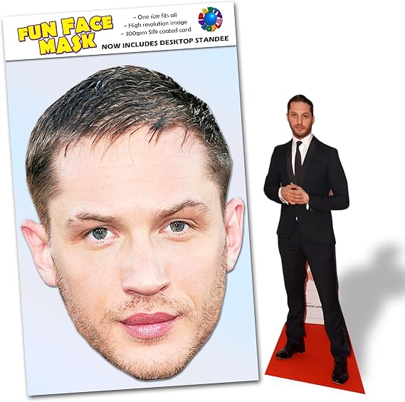 Party People 1 x Tom Hardy - Ready To Wear Celebrity Face Mask Includes Freestanding 20cm Desktop Standee Card Cutout - Standee Tom H