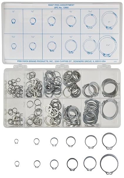 Carbon Steel External Retaining Ring Assortment (300 Pieces), Zinc Plated Finish, Inch, With Case