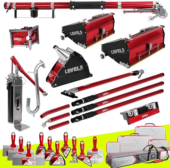 LEVEL5 Full Taping Set w/ 10/12" Mega Boxes | Automatic Taper, 3" Corner Finisher, Corner Roller, 7" Corner Applicator and Ext. Handles | Sheetrock Gyprock Wallboard | 4-607