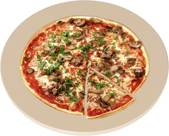 15" Large Round Pizza Stone for Baking, BBQ & Outdoor Cooking, Cordierite Baking Stone with Sturdy Handles
