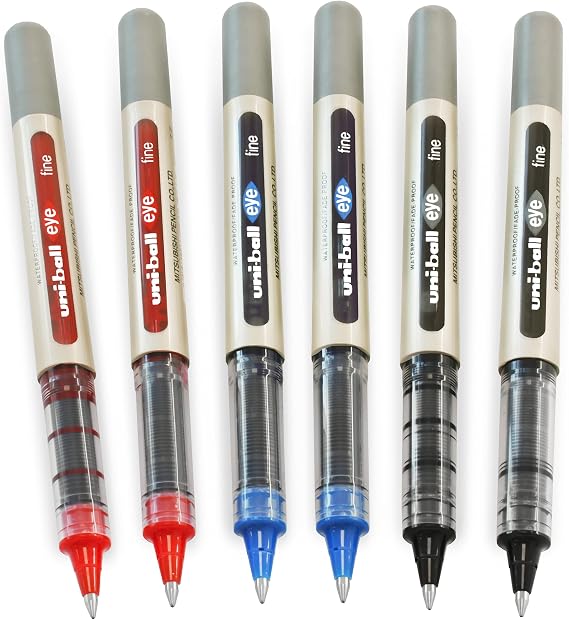 uni-ball EYE - UB-157E Tükenmez Kalemler - 0,7 mm Uç - Siyah, Mavi, Kırmızı - 6'lı Paket'