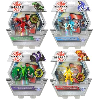 BAKUGAN Deluxe Collectable Set of 4 Non Transforming Figures - 2 Cards and 1 Coin in Each Pack - Set 2