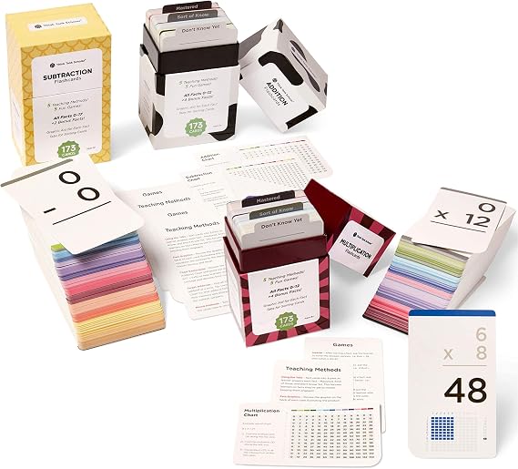Think Tank Scholar 346 Addition, Subtraction and Multiplication Math Flash Cards | All Facts Color Coded | Best for Kids in Kindergarten, 1ST, 2ND, 3RD, 4TH, 5TH & 6TH Grade