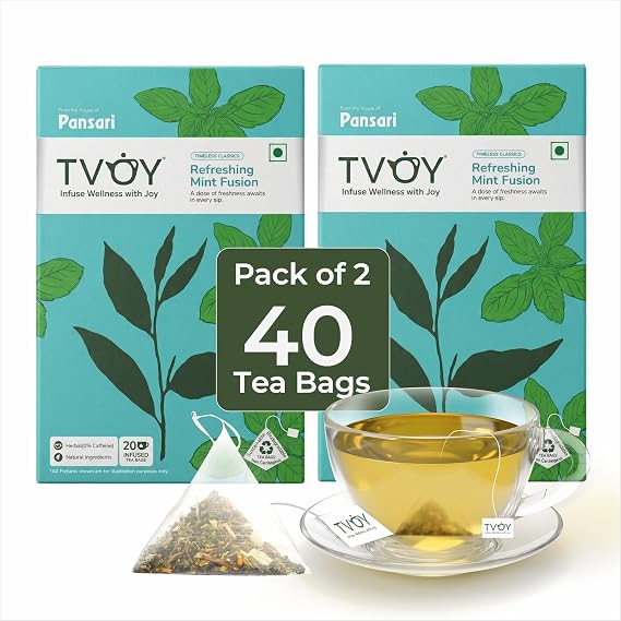 TVOY Mint Green Tea - Natural Blend with Spearmint and Peppermint