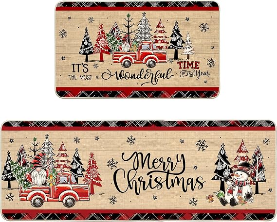 Christmas Kitchen Rugs Set of 2 Runner Floor Mats Christmas Decor