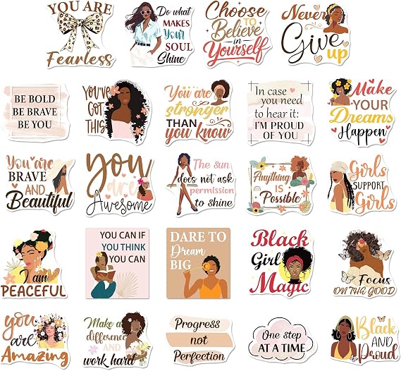24 Pcs Black Girl Inspirational Locker Magnets, Motivational Quote Magnetic Decorations for Fridge or School Locker, Encouragement Gift for Students or Teachers