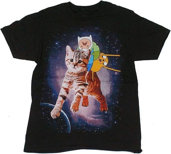 Adventure Time Finn Jake Space Mens T-Shirt, Black (L)
