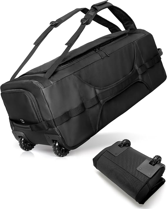 Smasrob 83L Rolling Duffle Bag with Wheels and Backpack Straps, Black