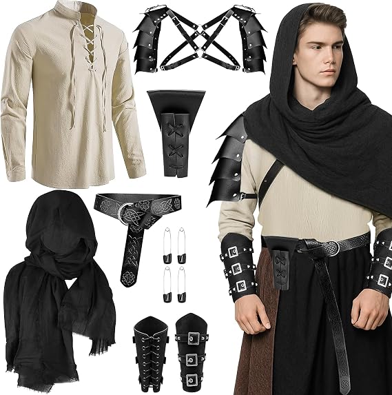 Men's Medieval Knight Costume Set, Halloween Renaissance Viking Outfit